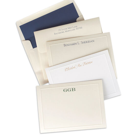 Distinctive Bordered Flat Note Cards - Raised Ink